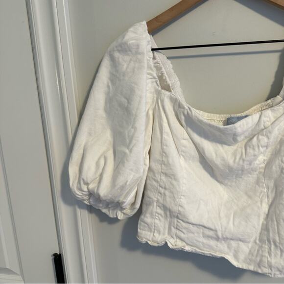 Antonio Melani White Puff Sleeve Crop Blouse Top 6 - Picture 12 of 14
